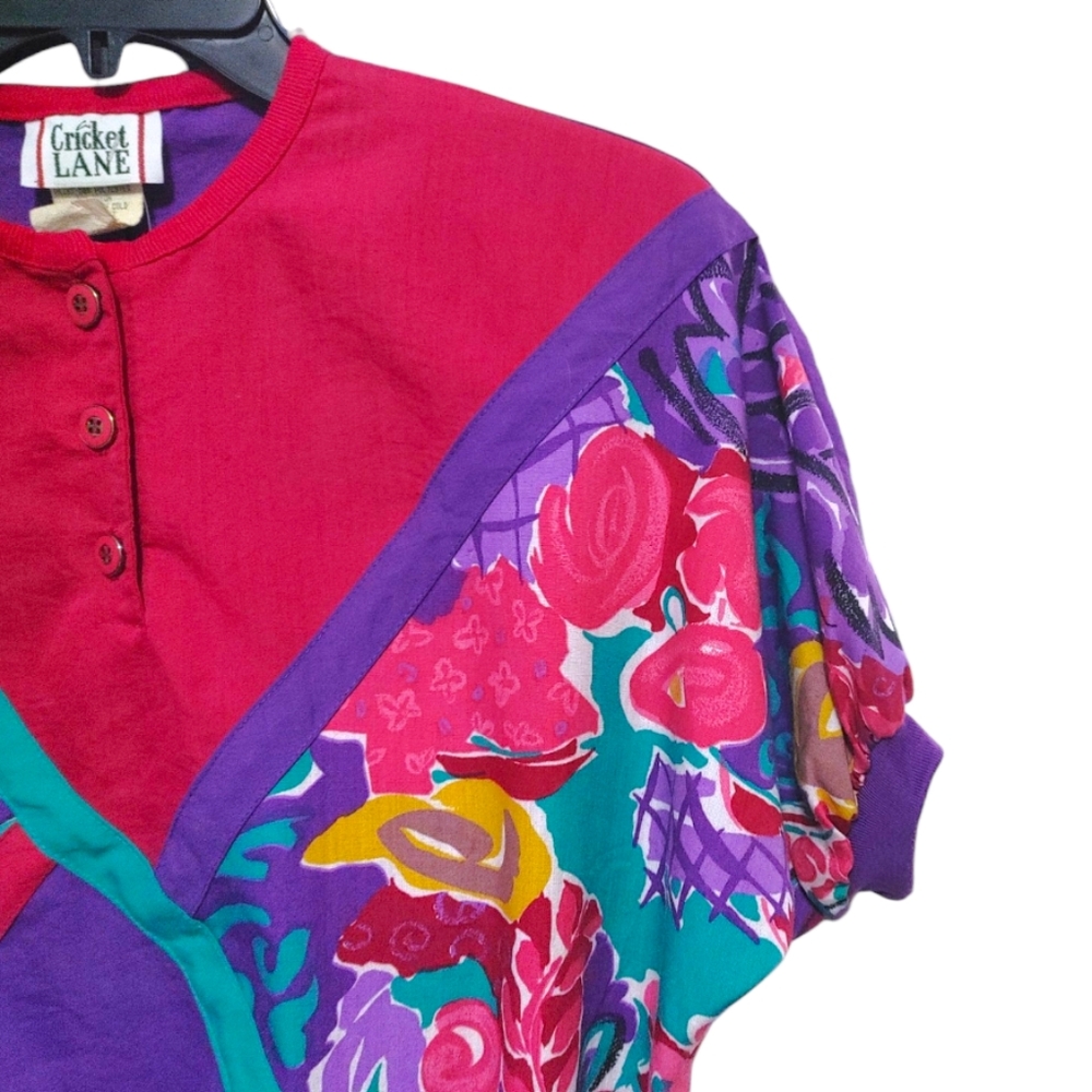 Vintage Cricket Lane Colorful Short Sleeve Sweatshirt Women's Size Small NWT - Picture 6 of 12
